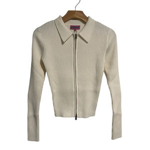 Edikted Ribbed Knit Cardigan Sweater Cream Size S